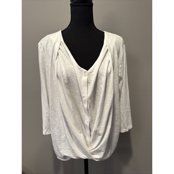 Pure J.Jill Blouse Large White Button Up Criss Cross Crossover Front V Neck - Picture 1 of 9